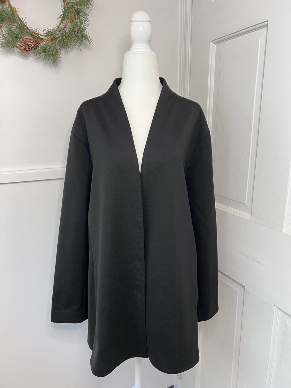Eileen Fisher Washable Flex Ponte High Collar Jacket in Black